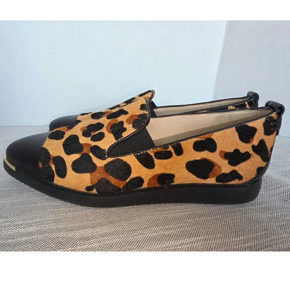 Cole Haan Grand Ambition Slip-on Loafers Leopard Print Calf Hair Leather Toe Cap